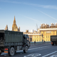 Military vehicles cross Westminster Bridge on March 24, 2020 in London, England.